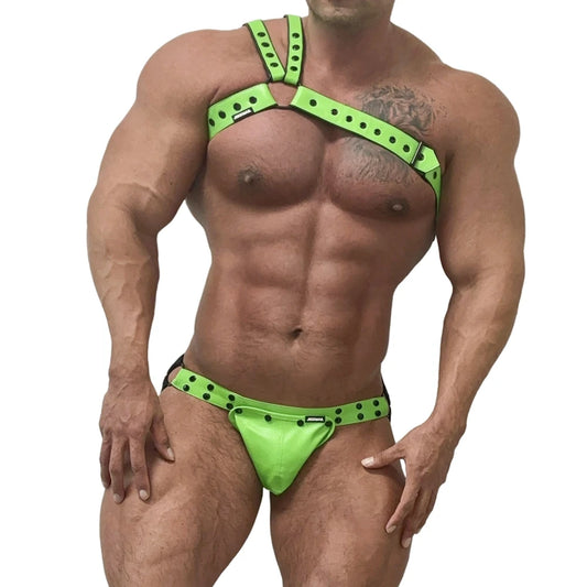 a hot man in green Men’s Studded PU Leather Removable Pouch Jockstrap - pridevoyageshop.com - gay men’s thongs, boxers, briefs and jockstraps