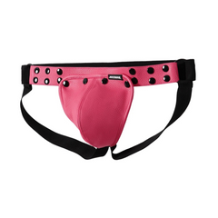 a hot man in pink Men’s Studded PU Leather Removable Pouch Jockstrap - pridevoyageshop.com - gay men’s thongs, boxers, briefs and jockstraps
