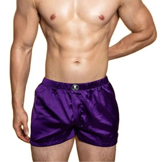 a hot man in purple DM Dirty Night Silk Boxers - pridevoyageshop.com - gay men’s thongs, boxers, briefs and jockstraps