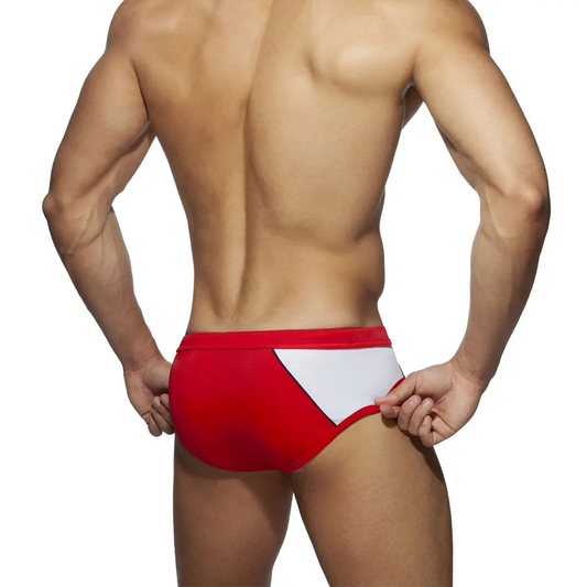 a hot man in red Men's Ass First Aid Swim Briefs - pridevoyageshop.com - gay men’s sexy swim briefs, trunks, board shorts, and bikinis