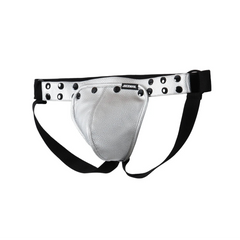 a hot man in silver Men’s Studded PU Leather Removable Pouch Jockstrap - pridevoyageshop.com - gay men’s thongs, boxers, briefs and jockstraps
