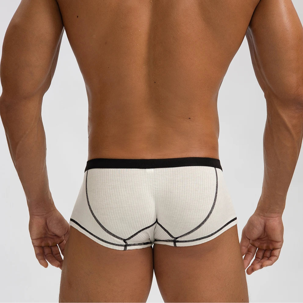 a hot man in white Men's Ribbed Rendezvous Mini Trunks - pridevoyageshop.com - gay men’s thongs, boxers, briefs and jockstraps