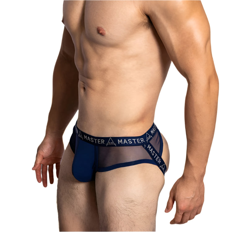 a sexy gay man in navy blue DM Men’s Master Mesh Jockstrap - pridevoyageshop.com - gay men’s thongs, boxers, briefs and jockstraps