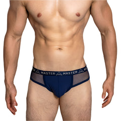 a sexy gay man in navy blue DM Men’s Master Mesh Jockstrap - pridevoyageshop.com - gay men’s thongs, boxers, briefs and jockstraps