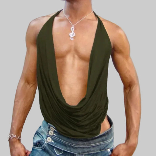 a sexy man in Army Green Goddess Drape Top - pridevoyageshop.com - gay men's fashion, clubwear, party outfit