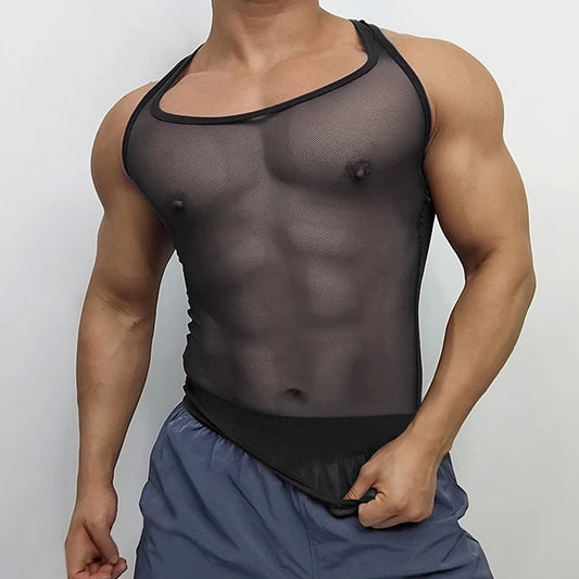 a sexy man in Black Boys’ Night Party Mesh Tank - pridevoyageshop.com - gay men's fashion, clubwear, party outfit