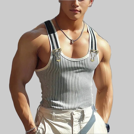 a sexy man in Black Come Through Suspender Tank - pridevoyageshop.com - gay men's fashion, clubwear, party outfit