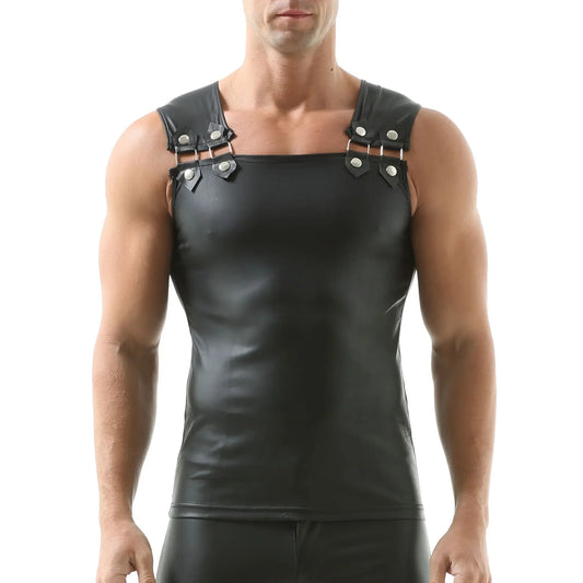 a sexy man in Black Darkroom Patrol Fetish Tank - pridevoyageshop.com - gay men's harness, fetish gear, rave outfit