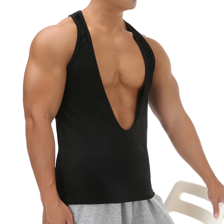 a sexy man in Black Discipline Plunge Tank - pridevoyageshop.com - gay men's fashion, clubwear, party outfit