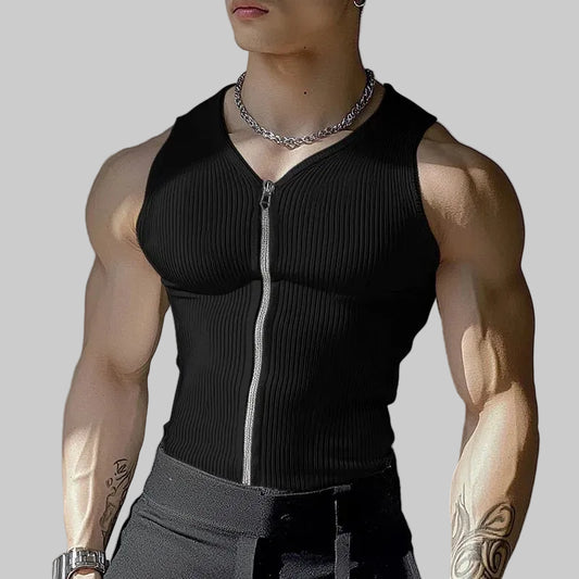a sexy man in Black Door Unlocked Ribbed Zip Tank - pridevoyageshop.com - gay men's fashion, clubwear, party outfit