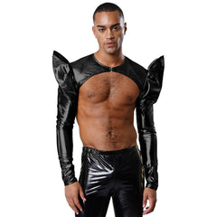 a sexy man in Black Pop Rocket Metallic Shiny Crop Top - pridevoyageshop.com - gay men's fashion, clubwear, party outfit