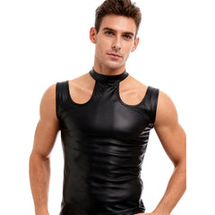 a sexy man in Black Tension PU Leather Choker Tank - pridevoyageshop.com - gay men's harness, fetish gear, rave outfit