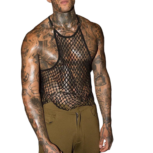 a sexy man in Black The Bait Net Tee - pridevoyageshop.com - gay men's fashion, clubwear, party outfit