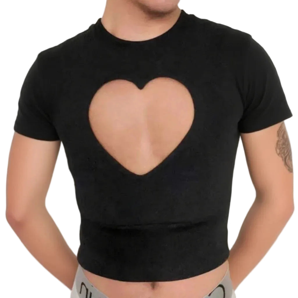 a sexy man in Black Twink Candy Heart Crop Top - pridevoyageshop.com - gay men's fashion, clubwear, party outfit