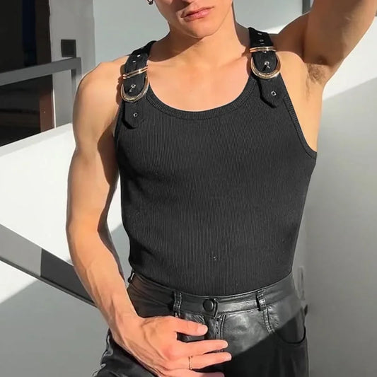 a sexy man in Black Warehouse Code Harness Top - pridevoyageshop.com - gay men's harness, fetish gear, rave outfit