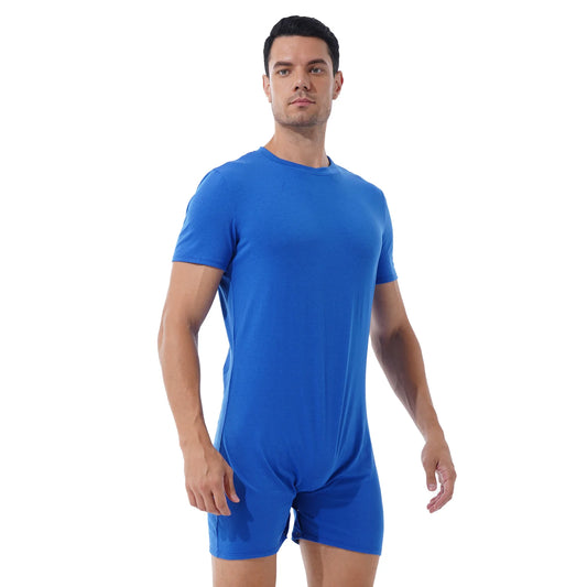 a sexy man in Blue Boy Next Door Romper - pridevoyageshop.com - gay men's lingerie, bodywear, fetish wear