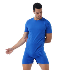 a sexy man in Blue Boy Next Door Romper - pridevoyageshop.com - gay men's lingerie, bodywear, fetish wear