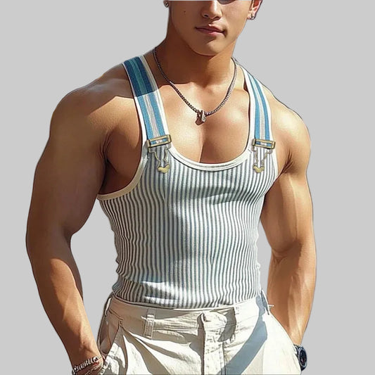 a sexy man in Blue Come Through Suspender Tank - pridevoyageshop.com - gay men's fashion, clubwear, party outfit