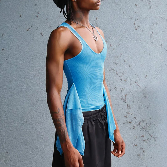 a sexy man in Blue Runway Wing Sheer Tank - pridevoyageshop.com - gay men's fashion, clubwear, party outfit