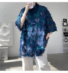 a sexy man in Blue Starfall Fringe Shirt - pridevoyageshop.com - gay men's fashion, clubwear, party outfit