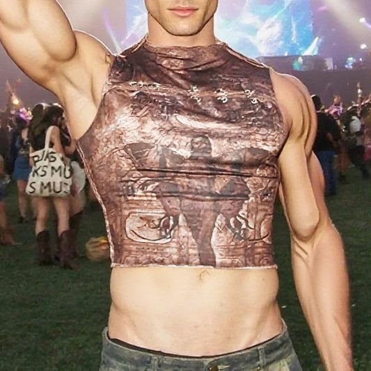 a sexy man in Brown Museum Boy Cutout Crop Tank - pridevoyageshop.com - gay men's fashion, clubwear, party outfit
