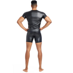 a sexy man in Crew Neck Black Blacksmith Armor Wetlook PU Fetish Top - pridevoyageshop.com - gay men's fashion, clubwear, party outfit