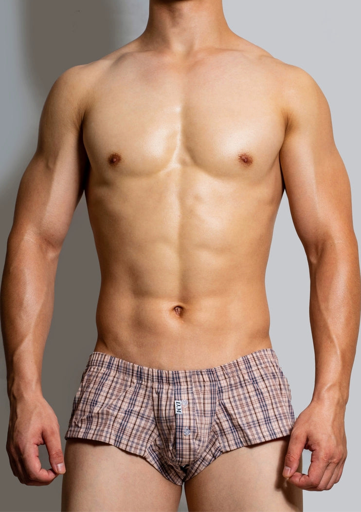 a sexy man in DM BoiBoudoir Plaid Boxers - pridevoyageshop.com - gay men’s thongs, boxers, briefs and jockstraps