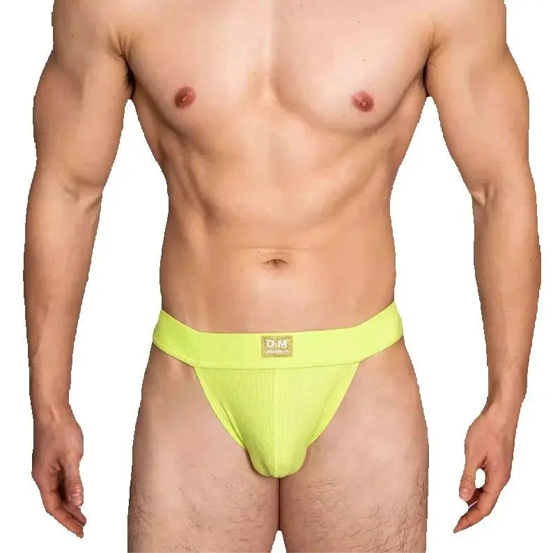 a sexy man in Fluorescent Green DM Men’s Ribbed Bulge-Lift Brief - pridevoyageshop.com - gay men’s thongs, boxers, briefs and jockstraps
