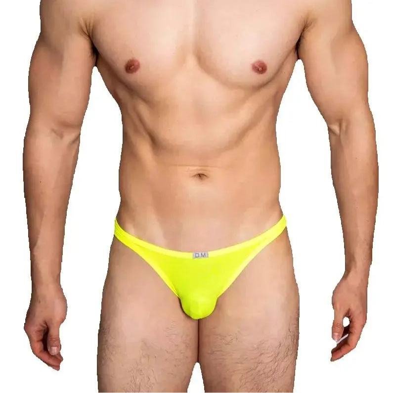 a sexy man in Fluorescent Green DM Men’s “Sissy Skinny” Ice Silk Brief - pridevoyageshop.com - gay men’s thongs, boxers, briefs and jockstraps