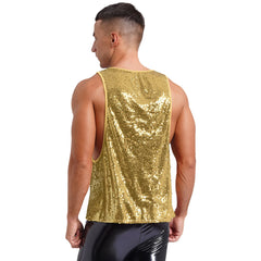 a sexy man in Gold Bourbon Street Tease Deep Scoop Sequin Tank - pridevoyageshop.com - gay men's fashion, clubwear, party outfit