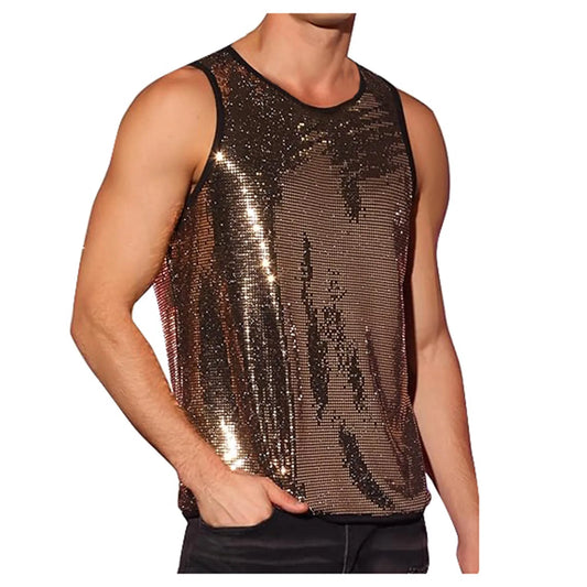 a sexy man in Gold Last Call Sequin Tank - pridevoyageshop.com - gay men's fashion, clubwear, party outfit