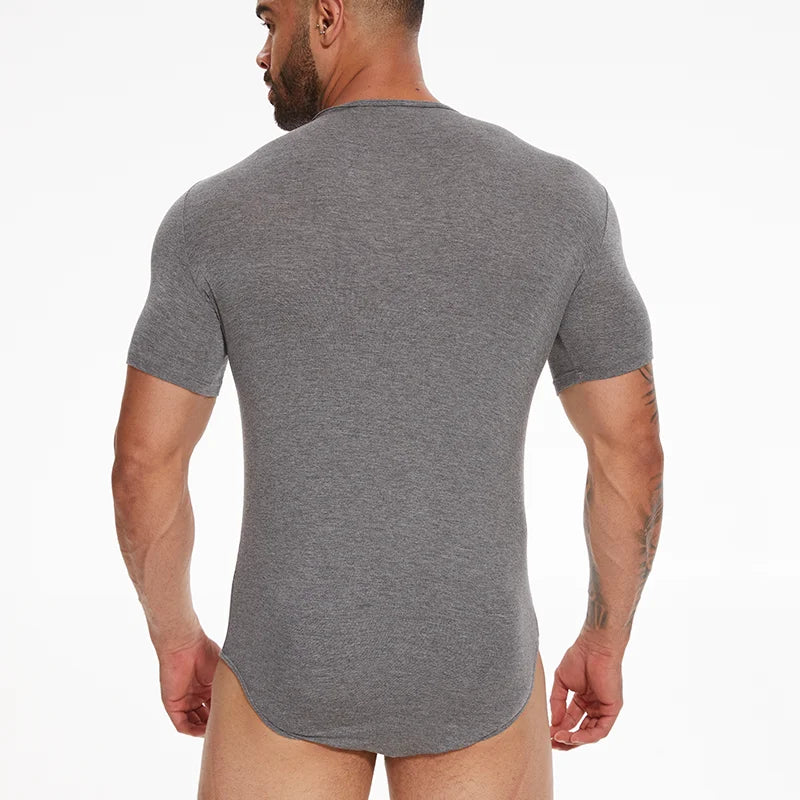 a sexy man in Gray No-Talking Bodysuit - pridevoyageshop.com - gay men's lingerie, bodywear, fetish wear