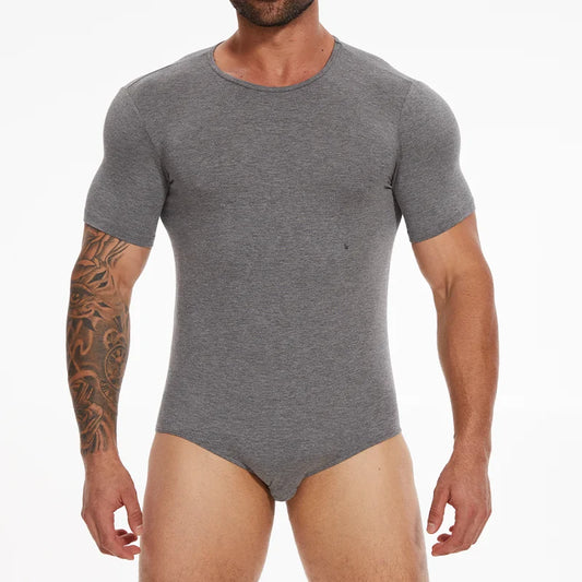 a sexy man in Gray No-Talking Bodysuit - pridevoyageshop.com - gay men's lingerie, bodywear, fetish wear