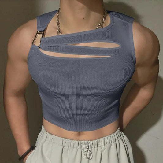 a sexy man in Gray Runway Brat Ribbed Crop - pridevoyageshop.com - gay men's fashion, clubwear, party outfit
