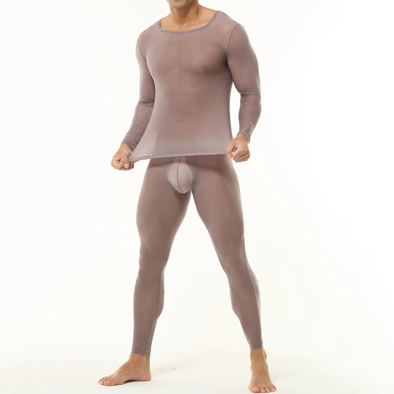 a sexy man in Gray Runway Nude-Illusion Mesh Set - pridevoyageshop.com - gay men's fashion, clubwear, party outfit