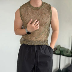 a sexy man in Green Dive Bar Sequin MeshTank - pridevoyageshop.com - gay men's fashion, clubwear, party outfit