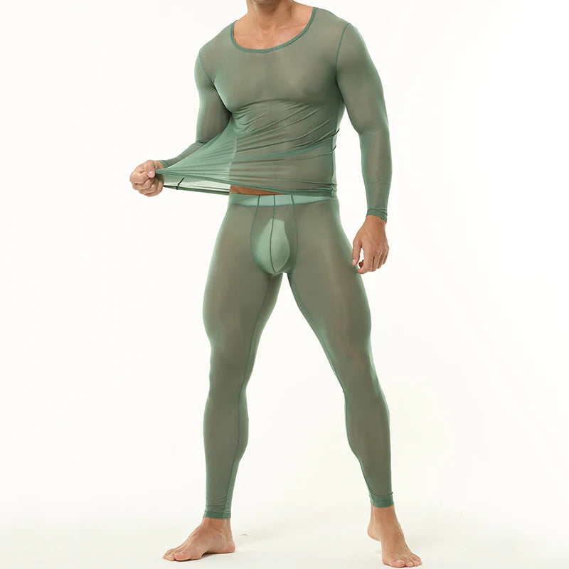 a sexy man in Green Runway Nude-Illusion Mesh Set - pridevoyageshop.com - gay men's fashion, clubwear, party outfit
