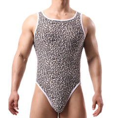 a sexy man in Ice Prowler Night Hunt Leopard Tank Bodysuit – pridevoyageshop.com – gay men’s harness, lingerie and fetish wear