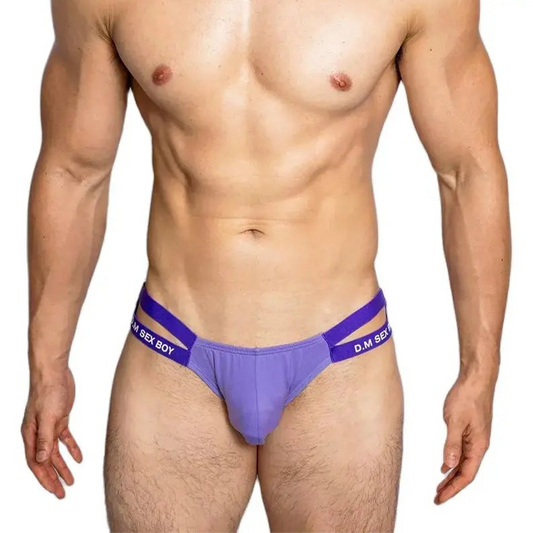 a sexy man in Lavender DM Men’s “Sex Boy” Side-Strap Brief - pridevoyageshop.com - gay men’s thongs, boxers, briefs and jockstraps