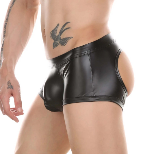 a sexy man in Men’s Bare Cheeks PU Leather Boxer - pridevoyageshop.com - gay men’s thongs, boxers, briefs and jockstraps