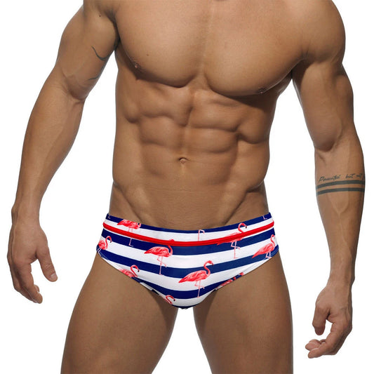a sexy man in Men’s Flamingo Fling Swim Briefs - pridevoyageshop.com - gay men’s sexy swim briefs, trunks, board shorts, and bikinis