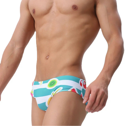 a sexy man in Men’s Fruity Fantasy Swim Briefs - pridevoyageshop.com - gay men’s sexy swim briefs, trunks, board shorts, and bikinis