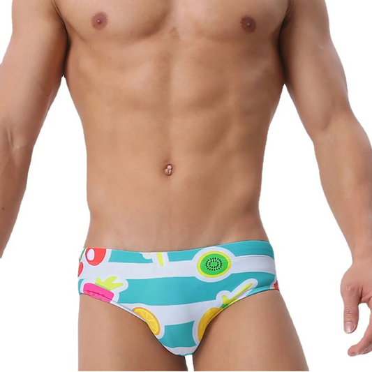 a sexy man in Men’s Fruity Fantasy Swim Briefs - pridevoyageshop.com - gay men’s sexy swim briefs, trunks, board shorts, and bikinis