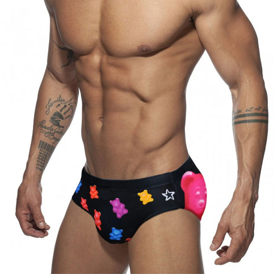 a sexy man in Men’s Gummy Bear Swim Briefs - pridevoyageshop.com - gay men’s sexy swim briefs, trunks, board shorts, and bikinis