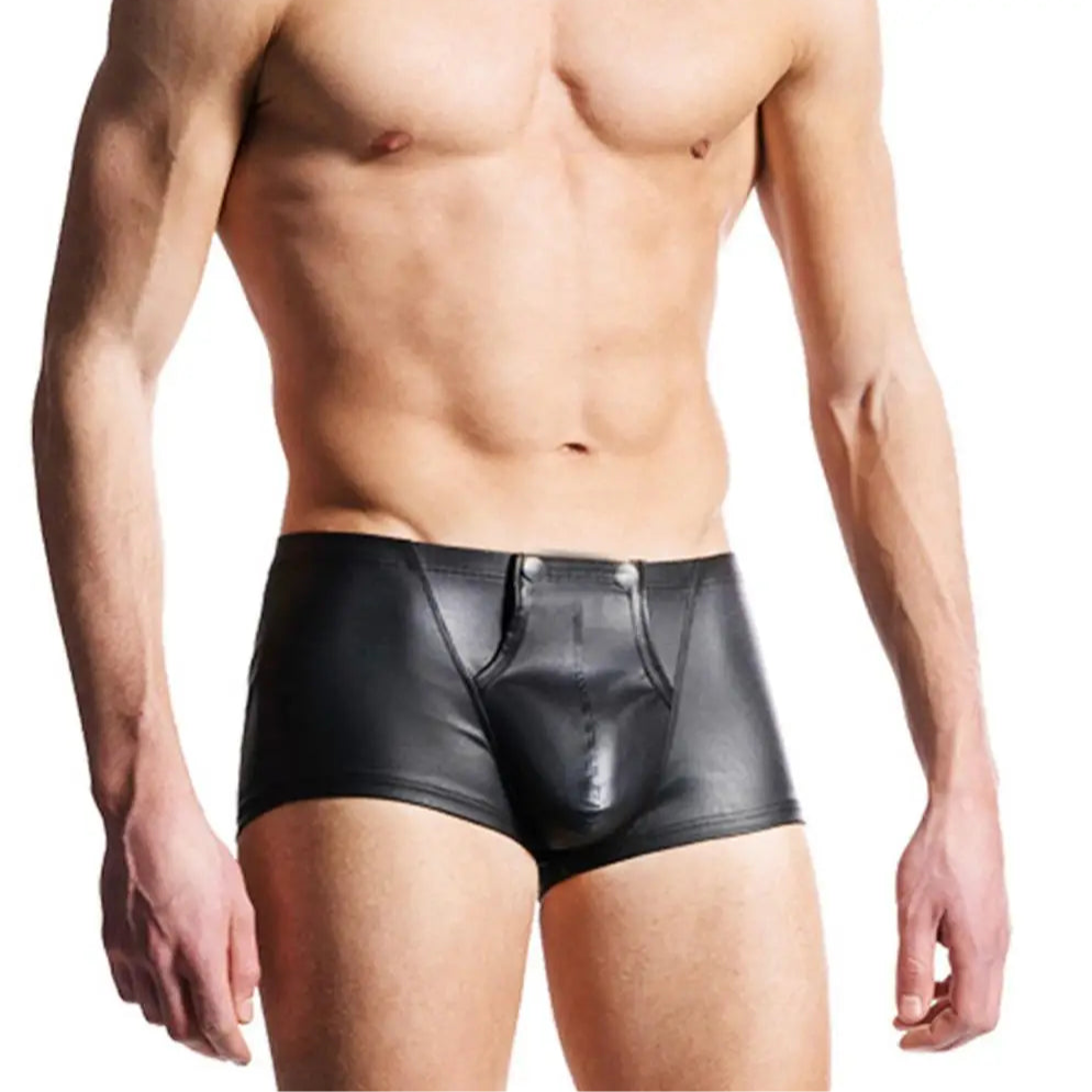 a sexy man in Men’s “Snap & Slide” PU Leather Boxers - pridevoyageshop.com - gay men’s thongs, boxers, briefs and jockstraps