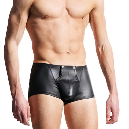 a sexy man in Men’s “Snap & Slide” PU Leather Boxers - pridevoyageshop.com - gay men’s thongs, boxers, briefs and jockstraps