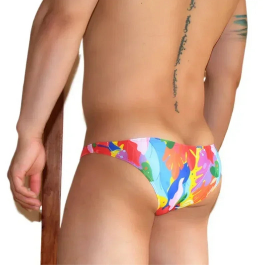 a sexy man in Men’s Tropical Blaze Swim Bikini Briefs - pridevoyageshop.com - gay men’s sexy swim briefs, trunks, board shorts, and bikinis