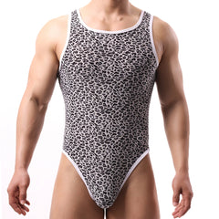 a sexy man in Moon Hunt Night Hunt Leopard Tank Bodysuit – pridevoyageshop.com – gay men’s harness, lingerie and fetish wear