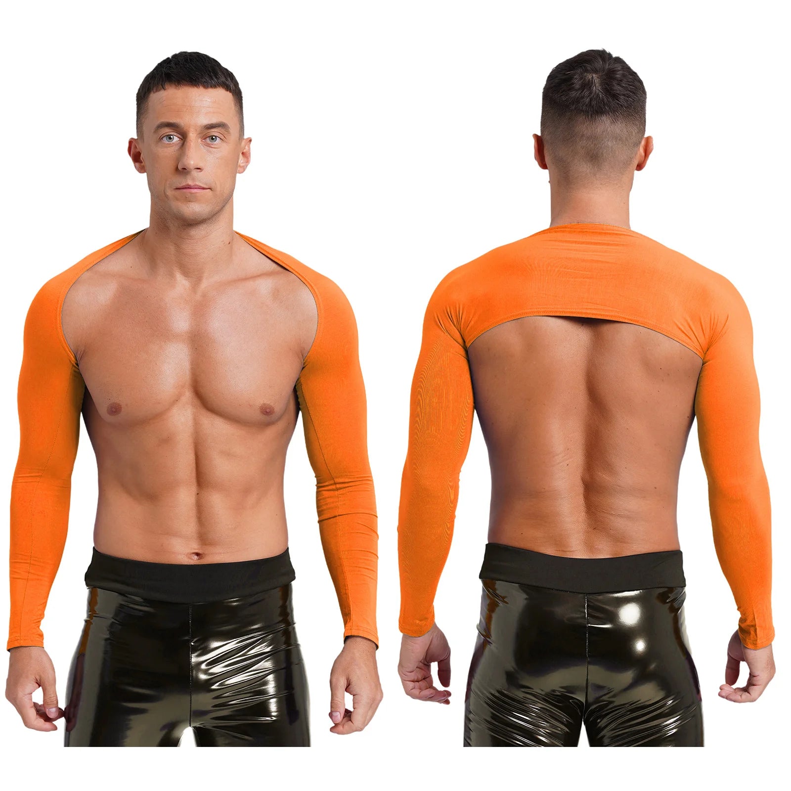 a sexy man in Orange Night Bus Hookup Shrug - pridevoyageshop.com - gay men's fashion, clubwear, party outfit