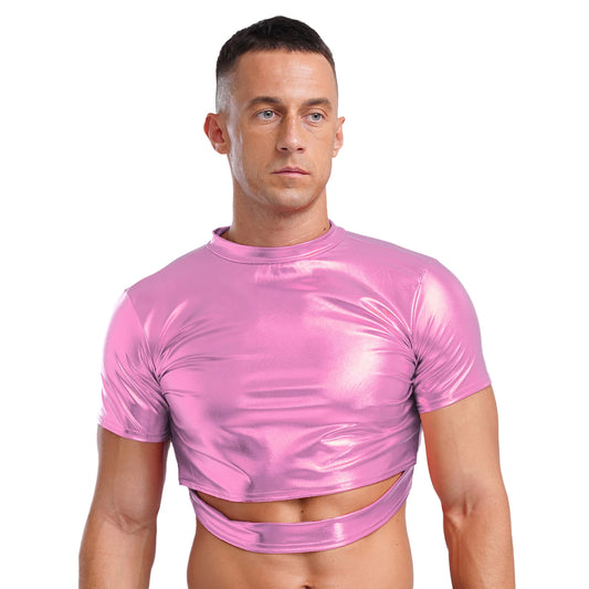 a sexy man in Pink Strobe Crop Tee - pridevoyageshop.com - gay men's fashion, clubwear, party outfit